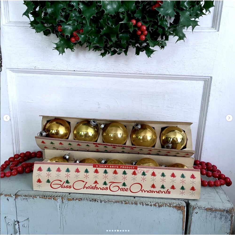 ONE RANDOM BOX Vintage Shiny Brite Fanci Pak Carton Glass Ornament Box Gold Ball - Picture 5 of 9